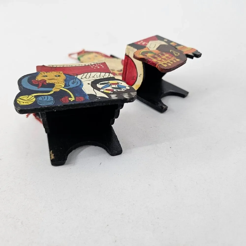 Vintage Hand Painted Wooden Santa & Mrs Claus Figurines Christmas Decor Set